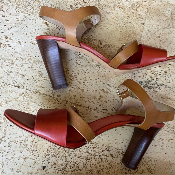 JOHNSTON & MURPHY Strappy Heeled Buckle Sandals Burnt Orange & Tan Size 10 - Picture 4 of 7